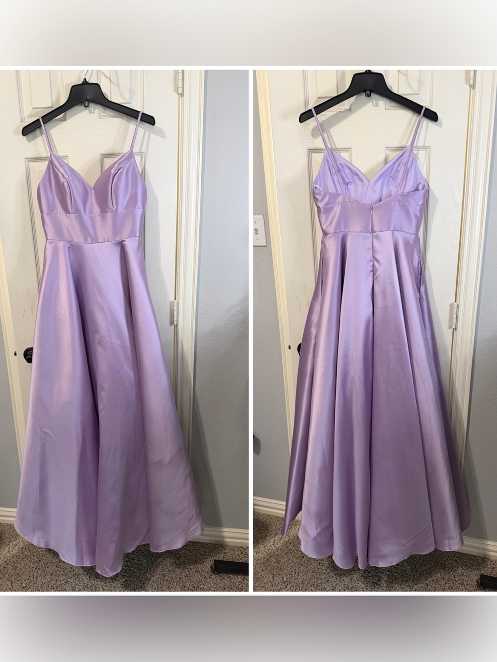 Lilac Satin Spaghetti Strap A-Line Dress